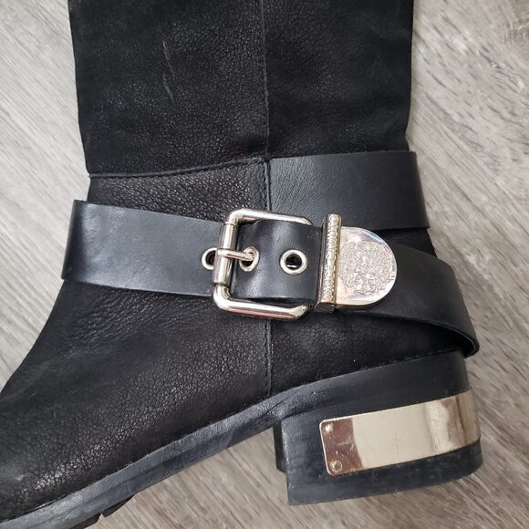Vince Camuto Black Nubuk Leather Harness Boots 6.5 - Picture 5 of 10